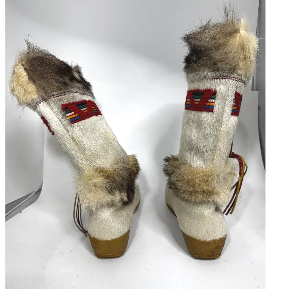 Tecnica Vintage Goat Hair Fur Moon Boots Made in Italy Cream IT 38 US 7-7.5